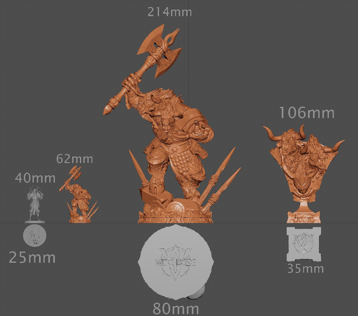 Twinhorn, Bust Option | Aussie 3D Printed Miniatures and Terrain