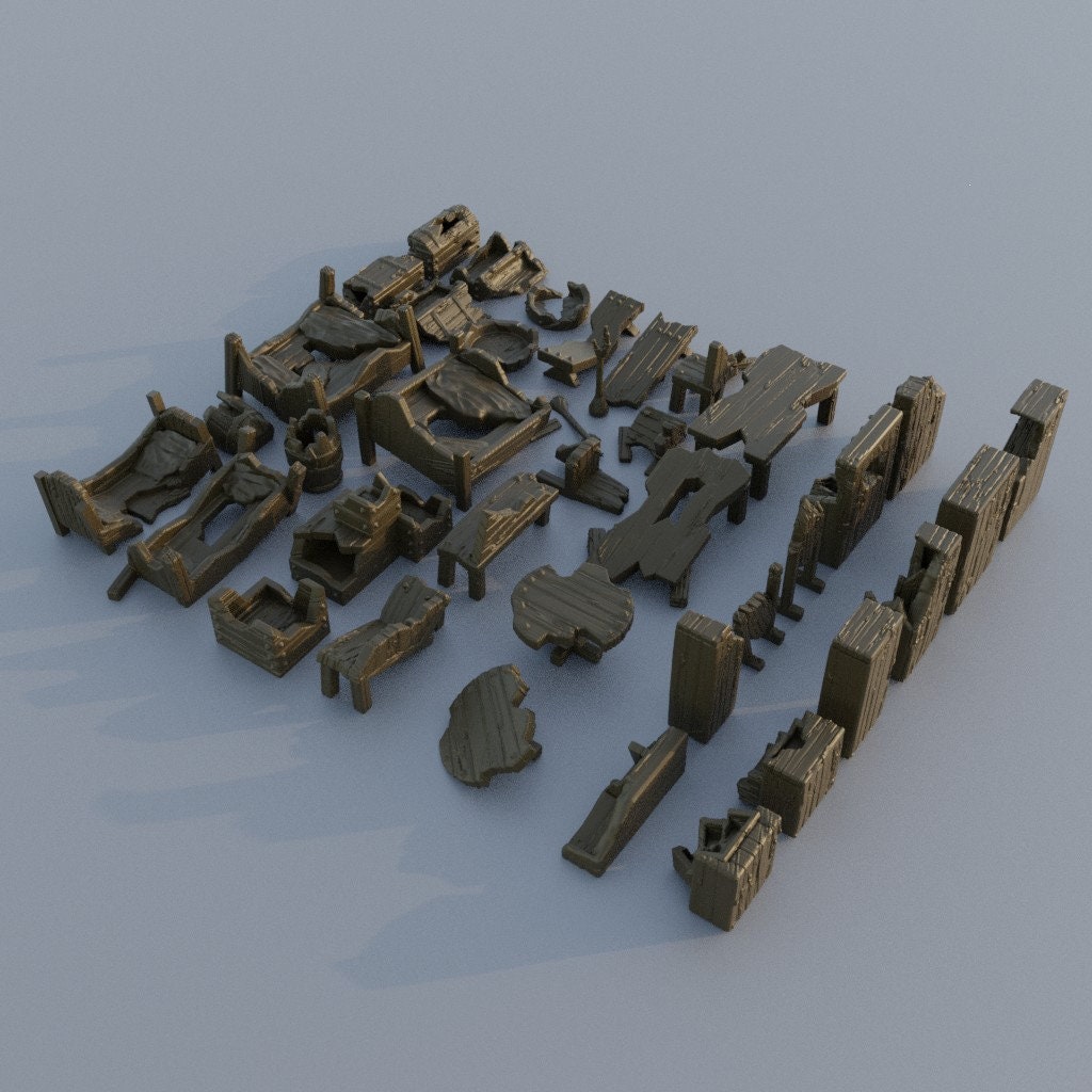 Ruined Furniture Decoration Pack | Aussie 3D Printed Miniatures and Terrain