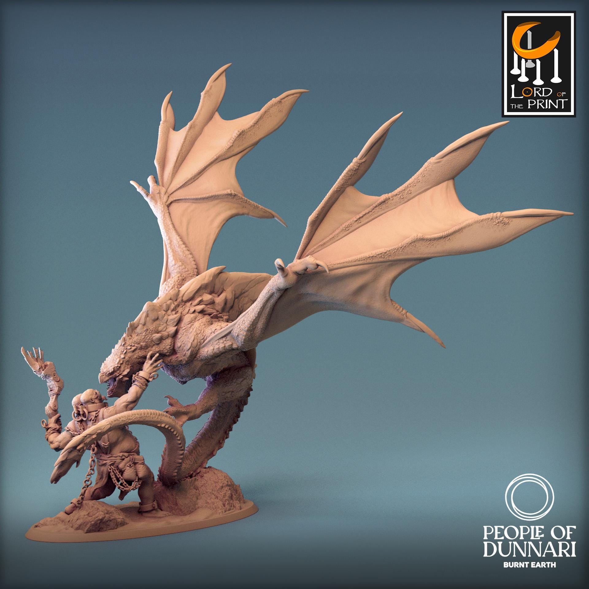 Sand Wyvern Fighting an Ettin | Aussie 3D Printed Miniatures and Terrain