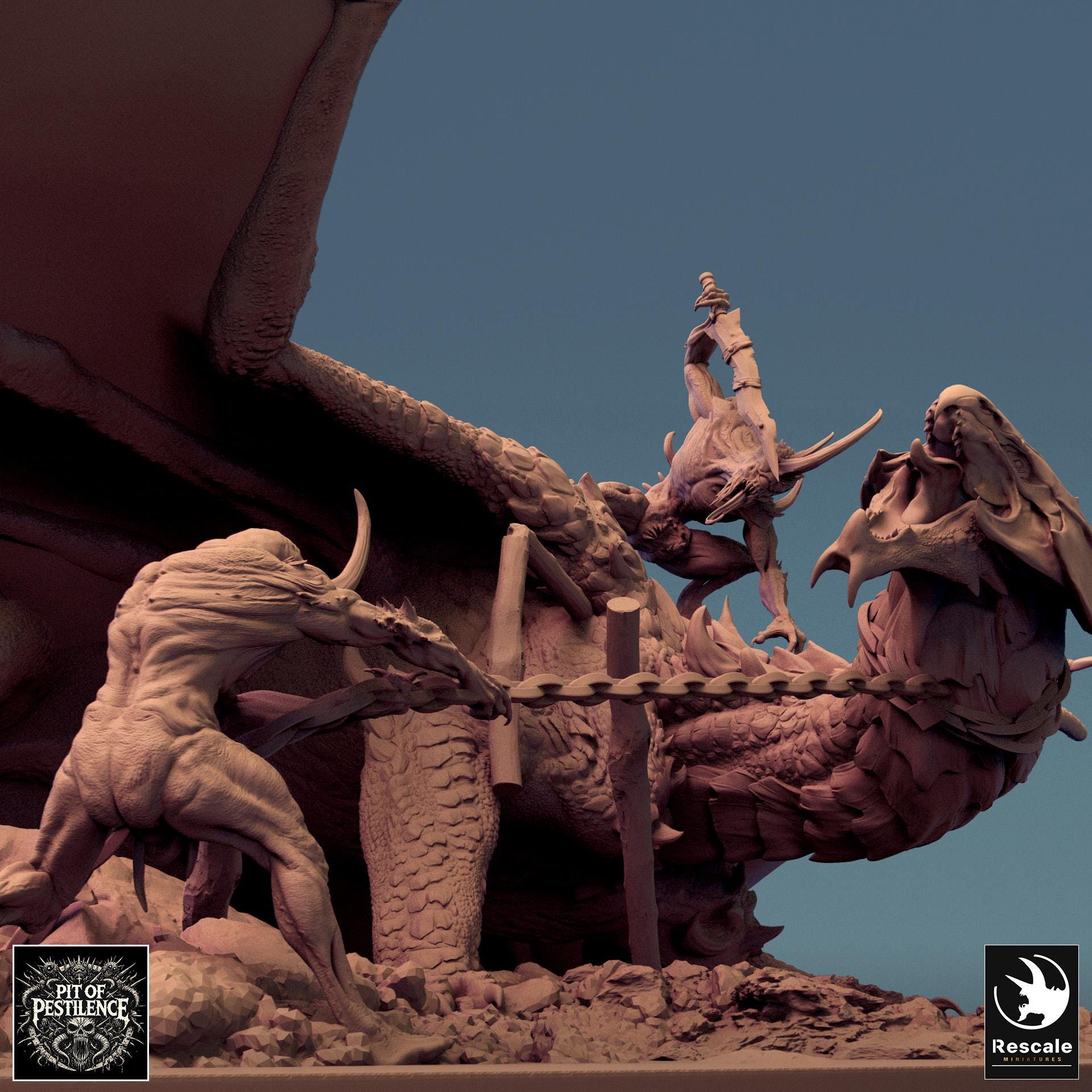 Brass Dragon Battle, Diorama | Aussie 3D Printed Miniatures and Terrain