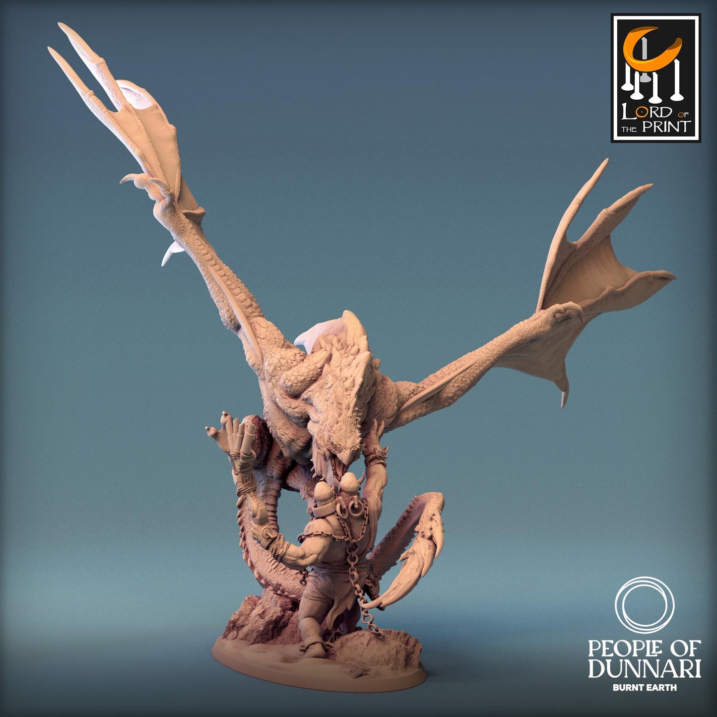 Sand Wyvern Fighting an Ettin | Aussie 3D Printed Miniatures and Terrain