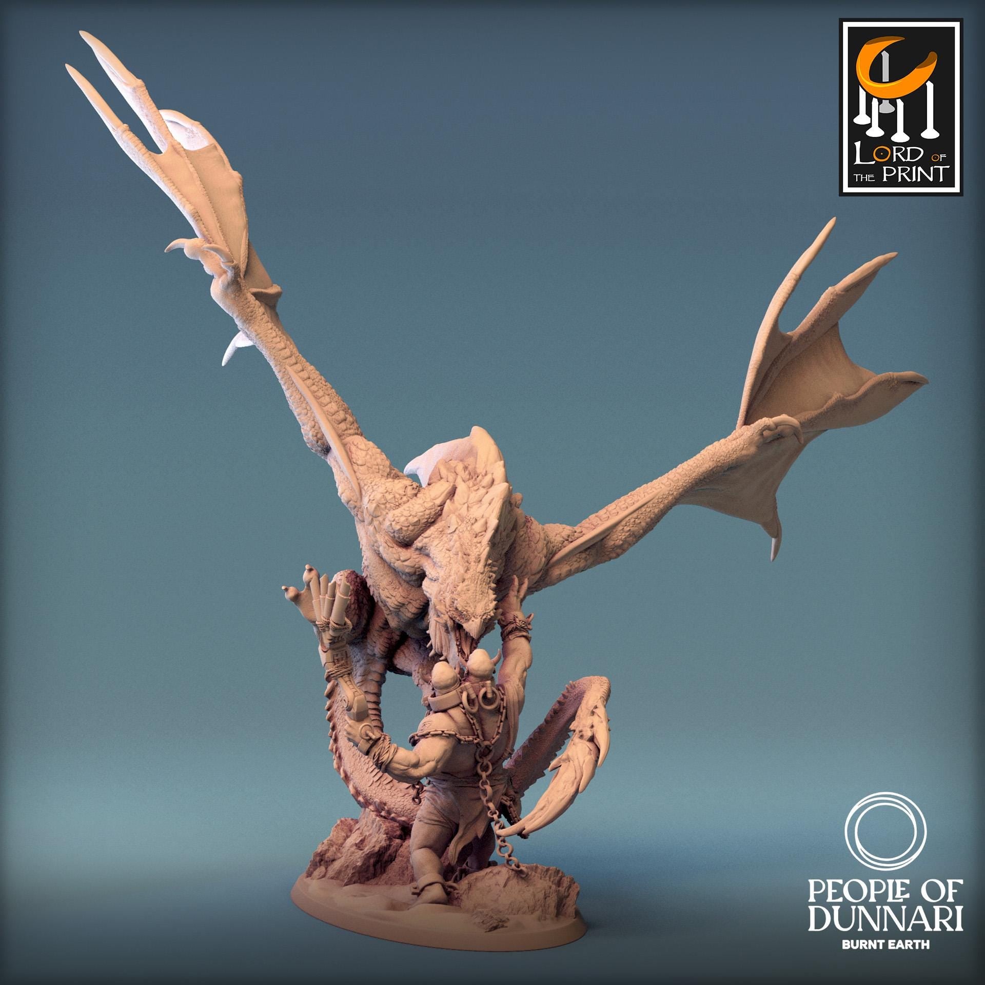 Sand Wyvern Fighting an Ettin | Aussie 3D Printed Miniatures and Terrain
