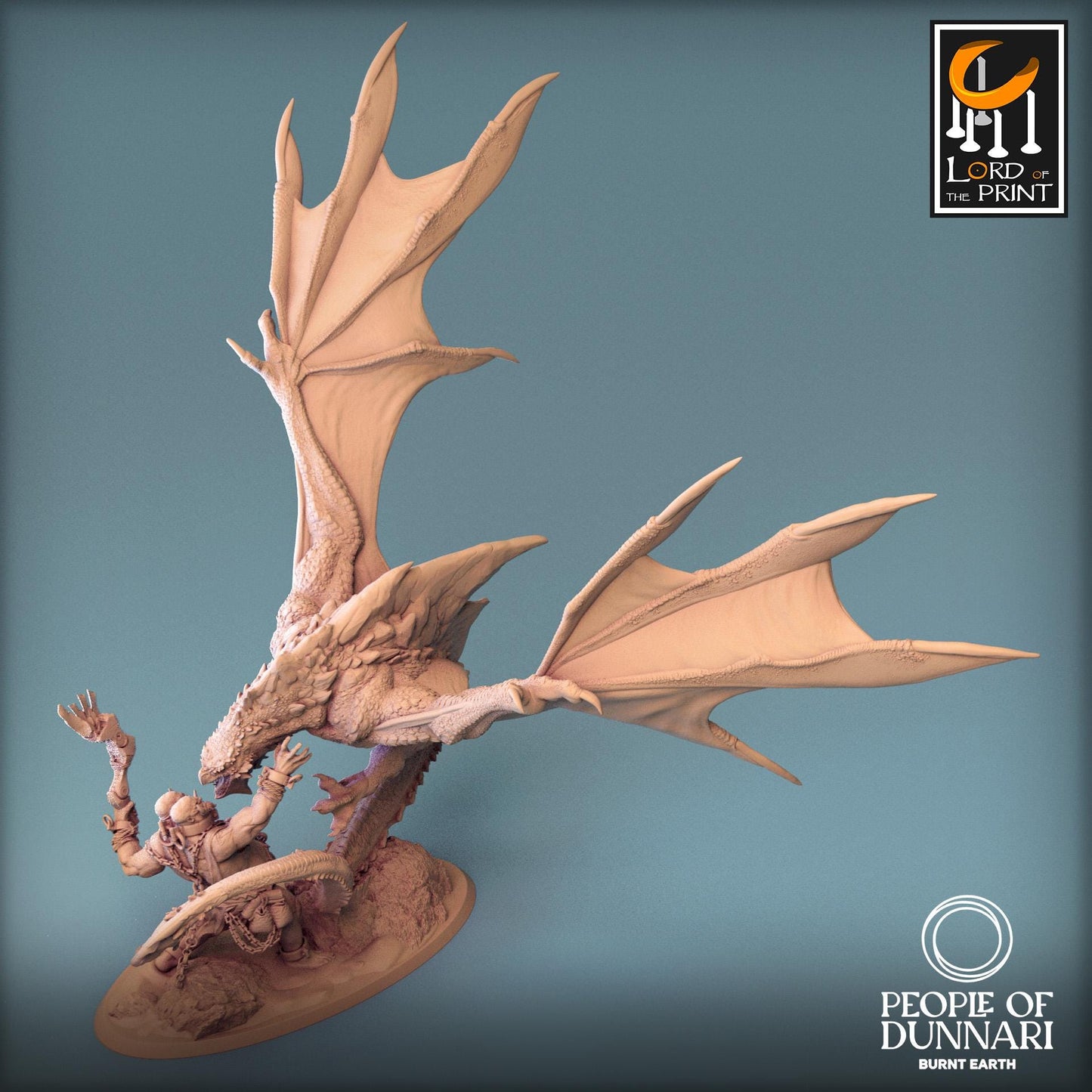 Sand Wyvern Fighting an Ettin | Aussie 3D Printed Miniatures and Terrain