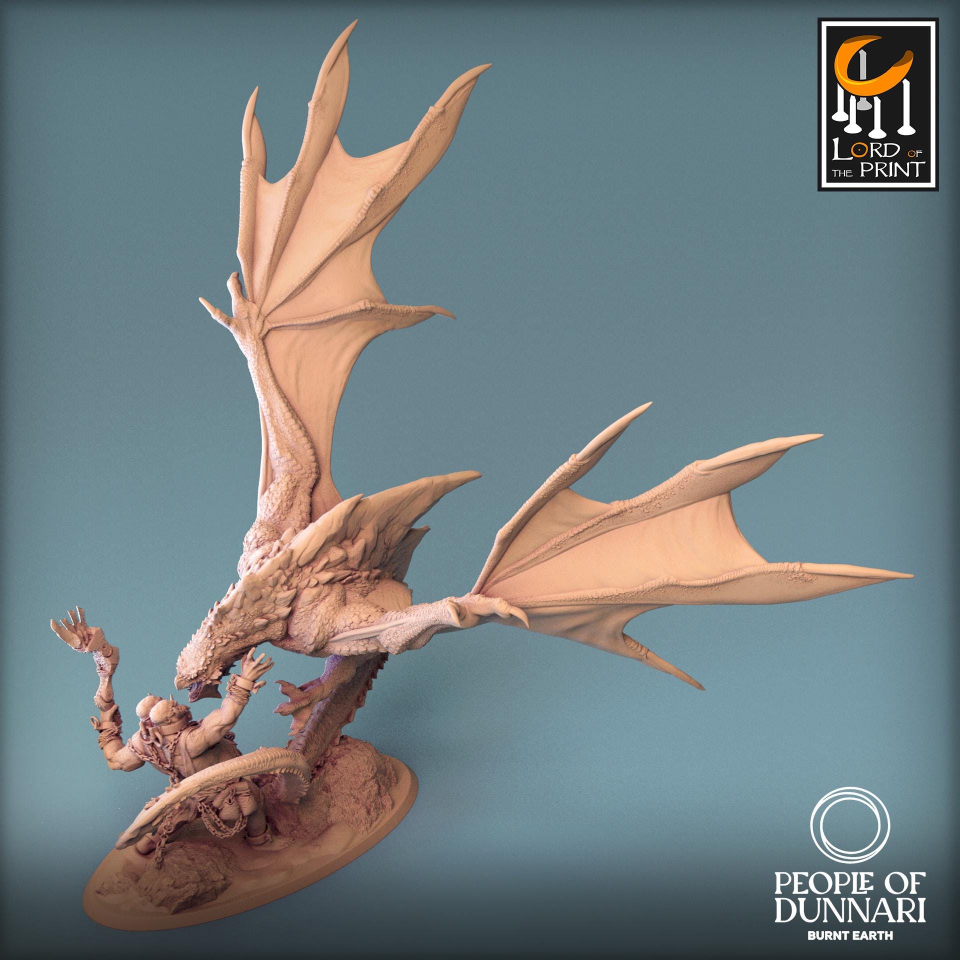 Sand Wyvern Fighting an Ettin | Aussie 3D Printed Miniatures and Terrain