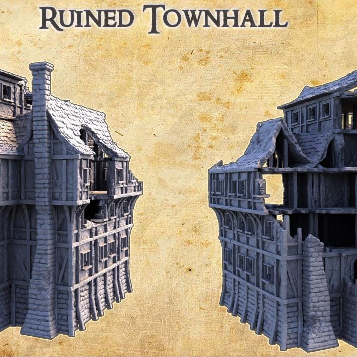Ruined Townhall | Aussie 3D Printed Miniatures and Terrain